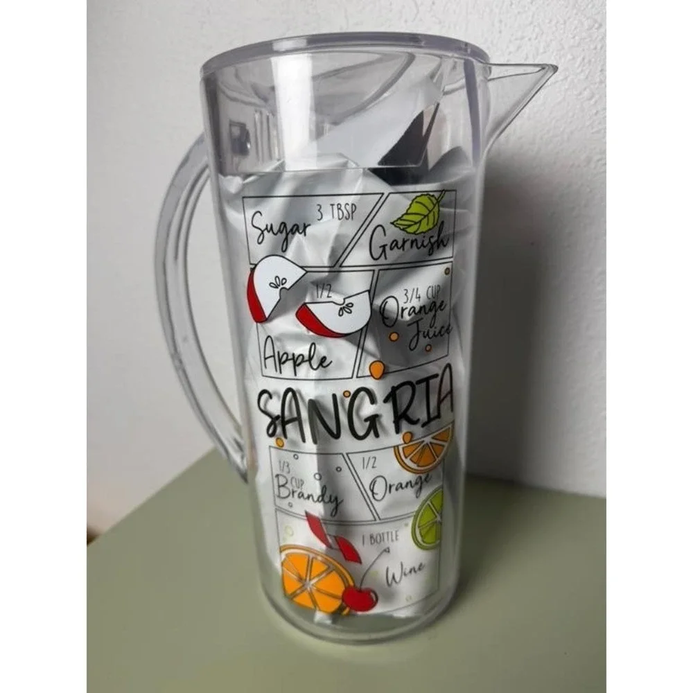C&C California Home BPA Free Clear Acrylic Pitcher‎ Sangria Recipe Graphics 3QT
